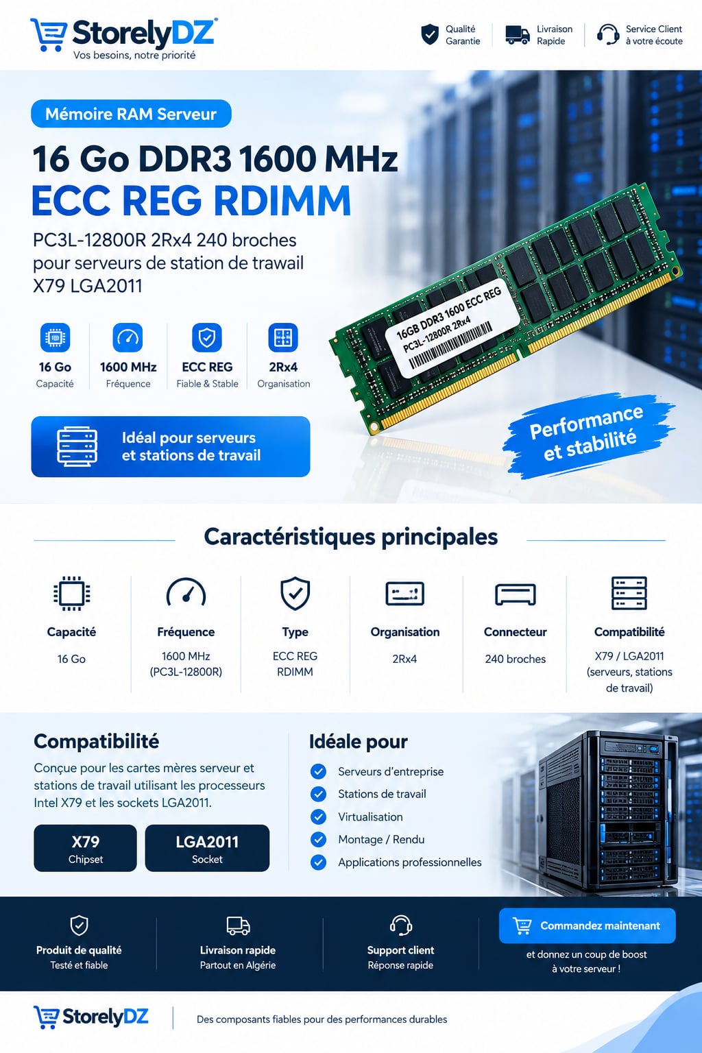 ذاكرة RAM خادم 16GB DDR3 1600MHz ECC REG RDIMM PC3L-12800R
